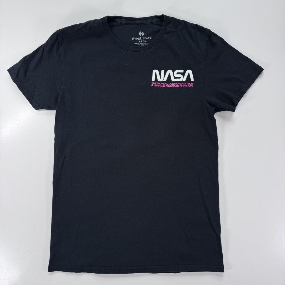 HYPERSPACE NASA Short Sleeve T Shirt Tee Black Neon Pink Graphic‎ Unisex Small